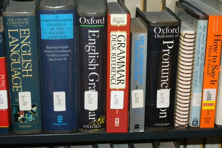 Various english books on a bookshelf
